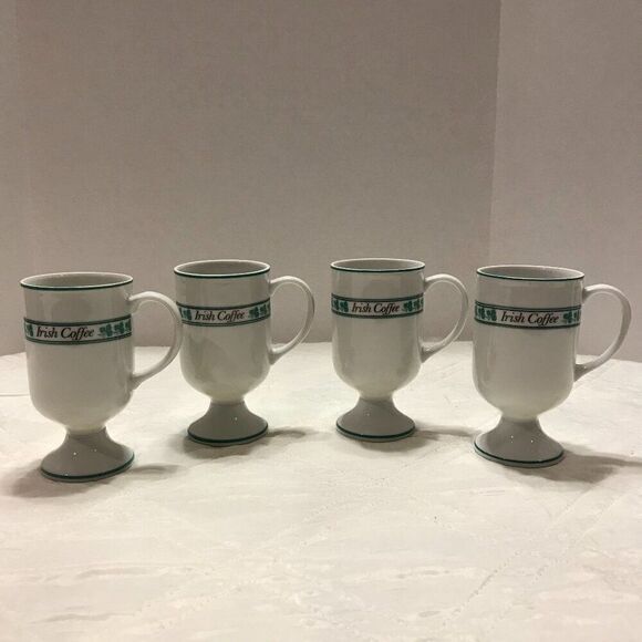 4 Vintage Porcelain Footed‎ Pedestal Irish Coffee mugs by GHC - Picture 1 of 5